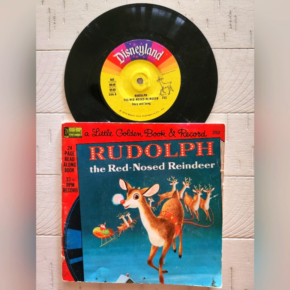 Vintage Little Golden Record Book (1976) - Rudolph the Red-Nosed Reindeer